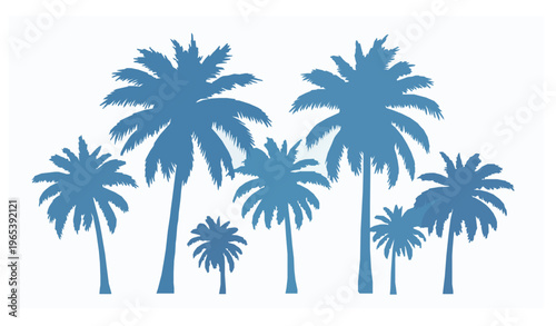 Blue gradient palm trees tropical summer vector illustration