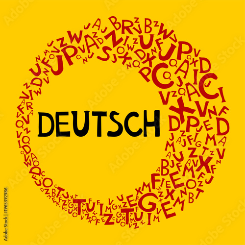 Deutsch. Translation: "German". Learning German Online education concept. German language hand drawn doodles and lettering. Language education illustration for education, foreign language study