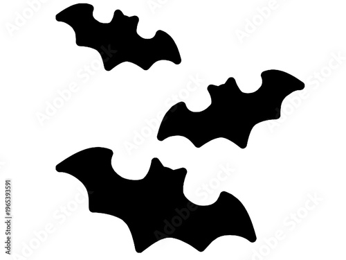 Three Black Bat Silhouettes Flying Together.