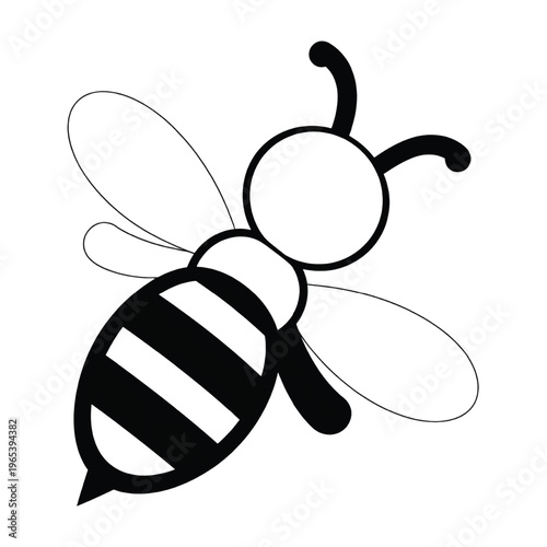 A black and white striped bee with detailed wings and antennae flying