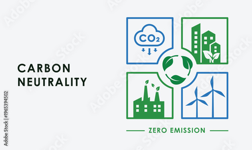 Net Zero, CO2 reduction and Carbon Net zero emission concept, Earth day, World environment day and sustainable development concept, vector illustration