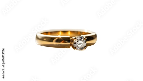 A gold ring with a diamond on transparent background