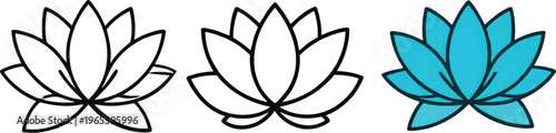 Three stylized turquoise lotus flowers in a row