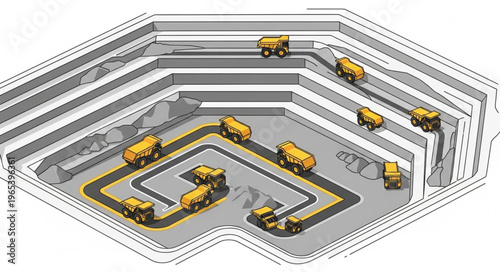 Open-Pit Mining Operation with Heavy Machinery and Tiered Excavation.