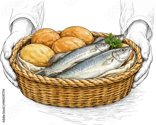 오병이어 기적 성경말씀 기독교 일러스트