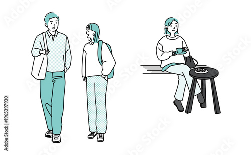 カジュアルな服装の若い男女