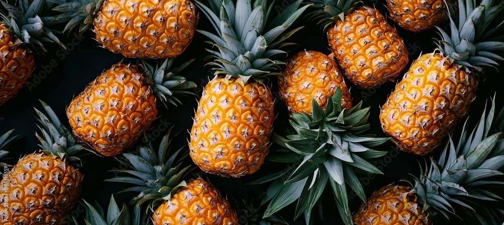 Fototapeta premium Vibrant Pineapple Arrangement A Colorful Display of Fresh Tropical Fruits for Healthy Living
