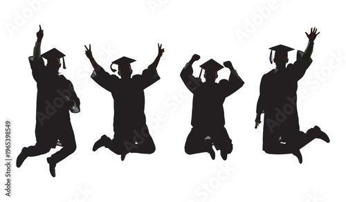 Graduation silhouette jumping Vector illustration. EPS 10