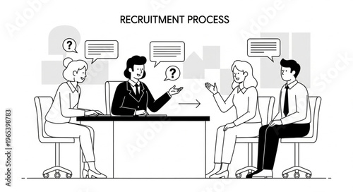 Panel Job Interview With Recruiter And Candidates Seated.