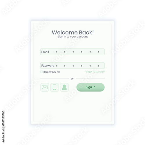 Soft Green Login Screen UI with Modern Rounded Design and Social Sign In