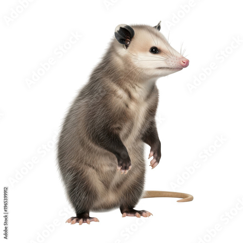 A standing opossum with a long tail isolated on transparent background