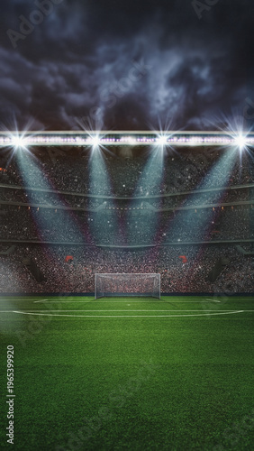 textured soccer game field - View of the soccer goal from midfield. Banner with copy space.