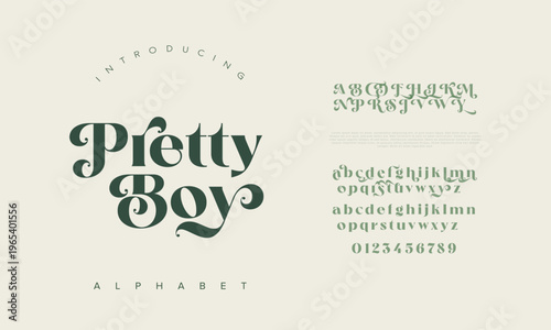Pretty Boy, Classy elegant font  vintage type or luxury premium typeface  vector English royal alphabet. Classic typography in modern or old art deco style  serif letters for modern or retro poster fo