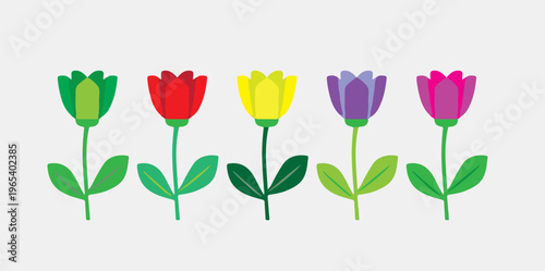 Colorful tulip flower icons set, flat vector spring floral collection, vibrant garden blossoms for greeting cards and seasonal decor