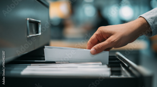 Hand Searching Through Folders in Office Filing Cabinet