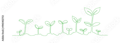 Continuous line style plant sprouts creating a modern nature silhouette illustration.