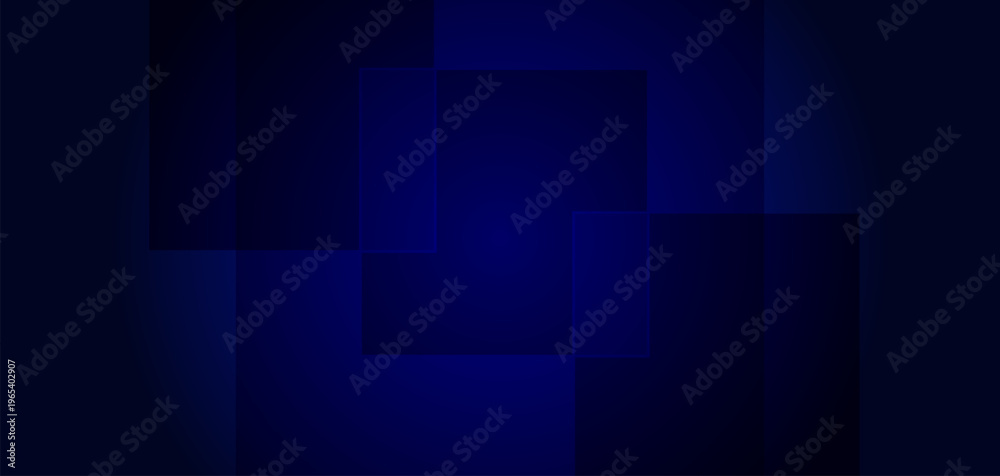 Fototapeta premium Dark blue abstract background with layered translucent rectangles, soft neon glow, smooth gradient transitions, minimal futuristic design