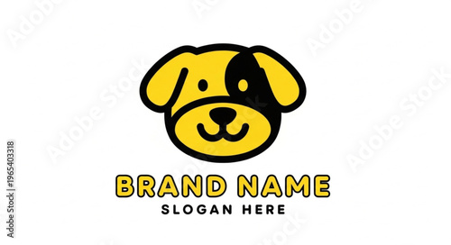 Playful Dog Head Logo Design with Yellow and Black Accents for Pet Brands.