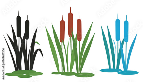 Colorful stylized grass-like plants with varying heights and shades of green