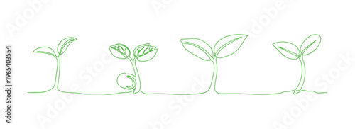 Nature inspired sprout silhouettes drawn in modern one line vector style.