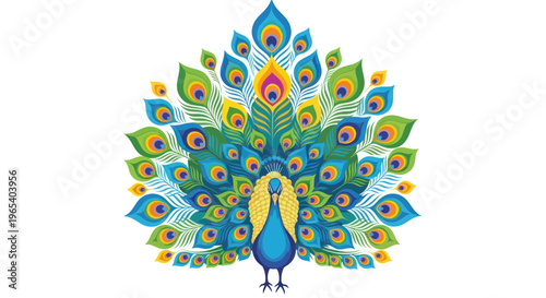 Vibrant Peacock Displaying Colorful Feathered Train