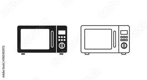 Microwave oven icons black and white line art Vector