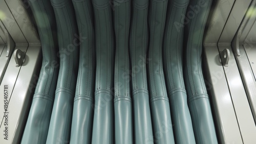 Foto Connecting Moscow metro train cars with flexible gangway accordion bellows