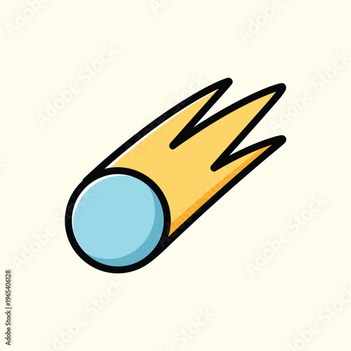 A stylized cartoon illustration of a celestial object, featuring a light blue sphere followed by a comet-like trail