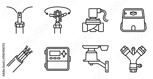 Irrigation system components including sprinklers valve hose controller and connection pipes
