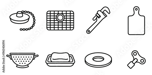 Kitchen sink accessories drain stopper colander soap dish cutting board adjustable wrench