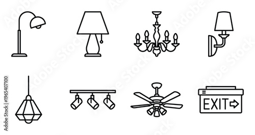 Lighting fixtures and lamp icons collection for interior design house renovation and home furniture