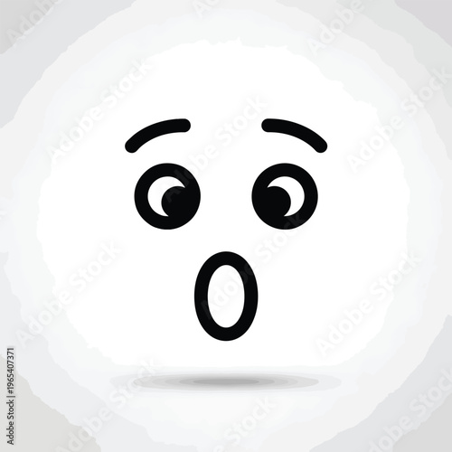 A stylized surprised face with open mouth and wide eyes, conveying a sense of shock or astonishment. Simple and bold, set against a watercolor background