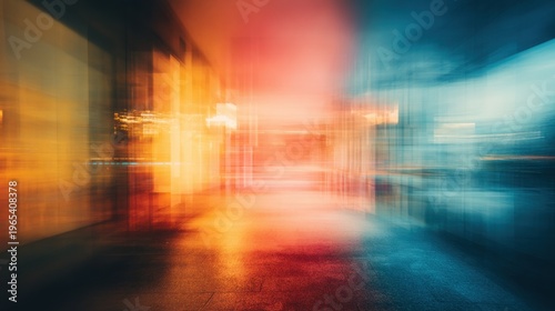 Blurred lights create a colorful scene in a busy urban space at night