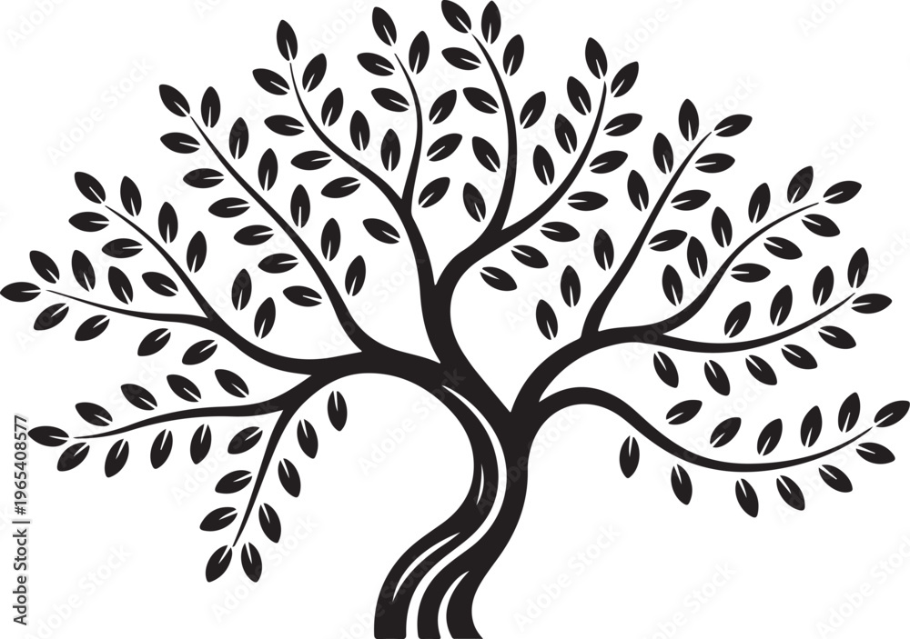 Obraz premium Olive tree isolated silhouette icon with leaves for olive oil vector label. Organic food product package emblem and olive tree silhouette sign of nature, plant for eco or bio extra virgin olive oil