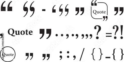 Set of quote mark, quotes icon, sign, symbol, emblem. Ditto marks icon set. Quotation marks. Dialogue discussion symbol