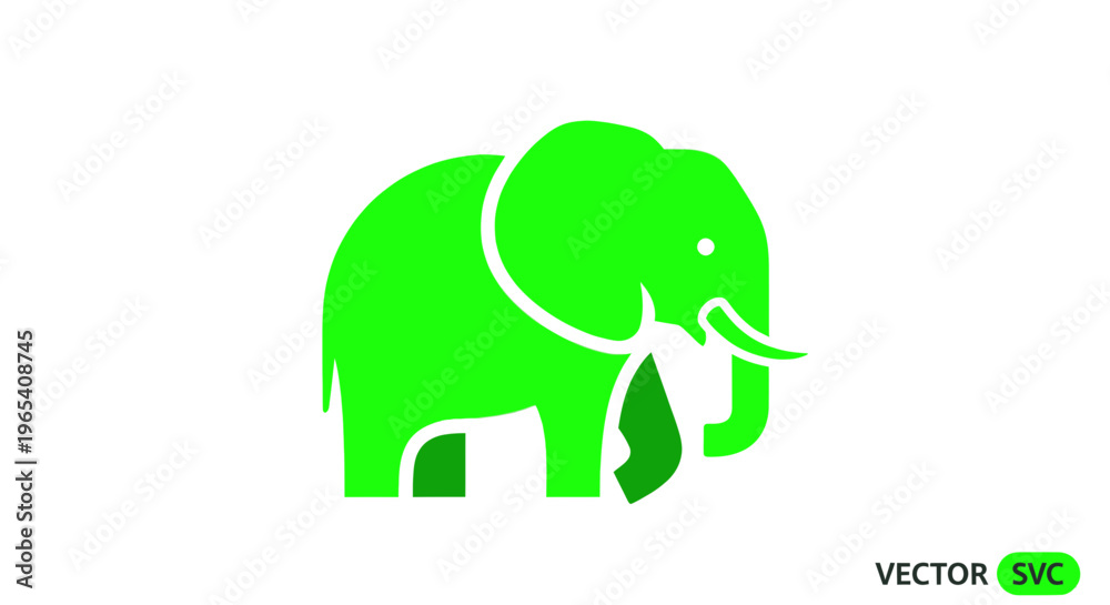 Fototapeta premium Bright Green Elephant Icon Vector Illustration