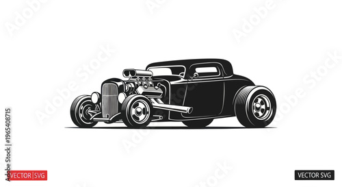 Vintage Hot Rod Car Silhouette, Classic American Muscle Vehicle