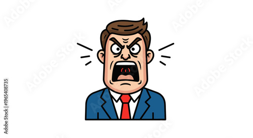 Angry businessman shouting, expressing frustration and rage, cartoon style