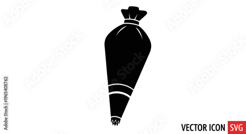 Black silhouette of a piping bag, isolated on white background, baking tool icon