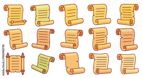 Collection of Vintage Scroll Paper Documents, Ancient Manuscripts and Parchment Rolls