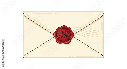 Sealed Envelope with Red Wax Seal, Vintage Letter, Formal Correspondence, Invitation