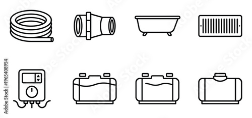 Septic system and waste disposal icon set for plumbing sanitation services line art vector graphics