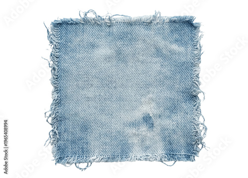 Photos Acid wash blue denim fabric patch with frayed edges
