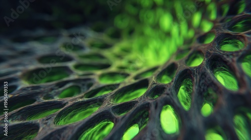 Green structure shows network of holes and space in detailed view