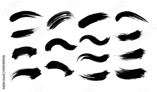 Black brush stroke grunge vector illustration set
