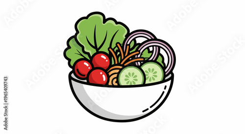 Colorful illustration of a fresh salad in a white bowl