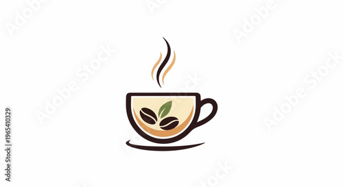 Coffee cup with beans and steam