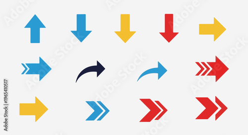 Collection of assorted directional arrows in blue, red, and yellow