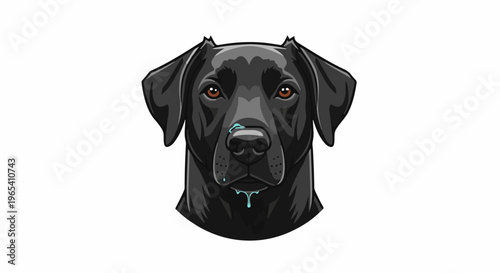 Close-up illustration of a black dog's head with drool
