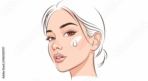 Close-up of a young woman's face with a tear drop on her cheek